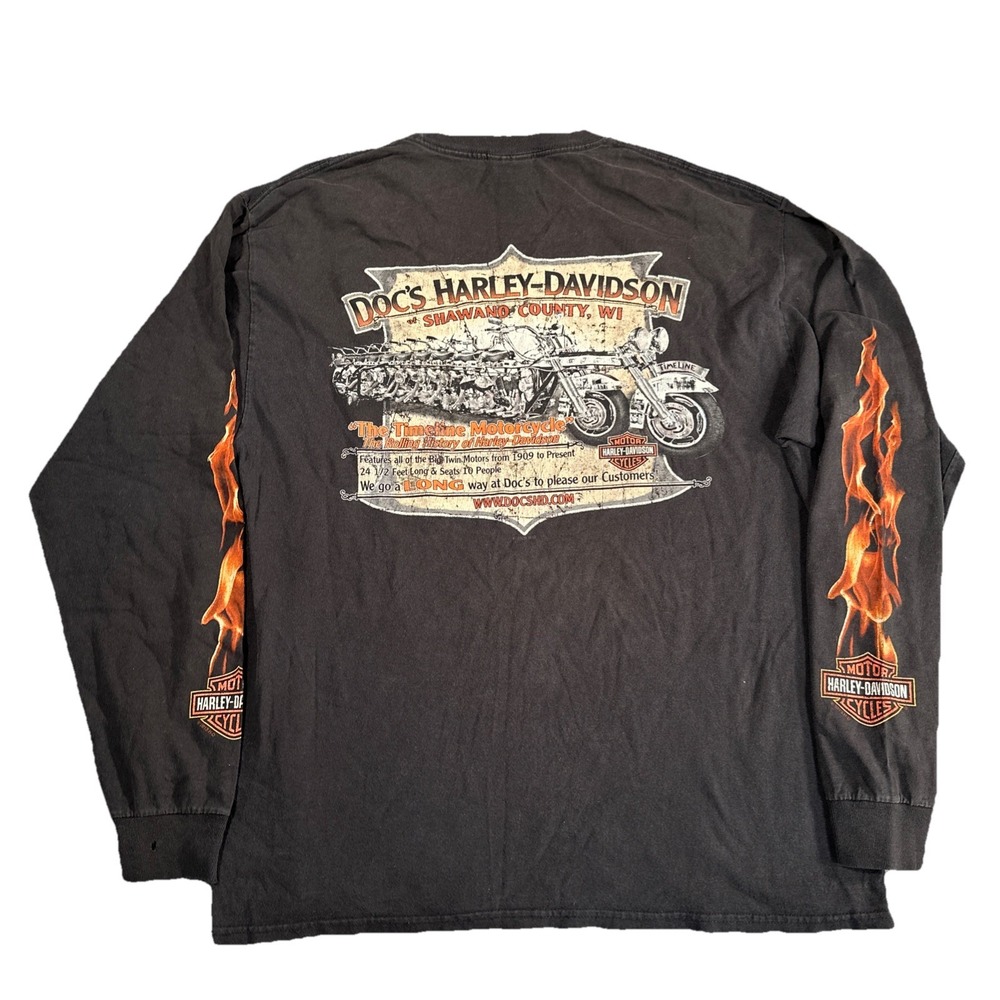 VTG Harley Davidson LS Shirt SZ L Shawano Wi Biker Motorcycles Flame Hit Faded